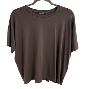 Eileen Fisher Cropped Boxy Dark Brown Short Sleeve Tee Soft Tencel & Stretch XS
